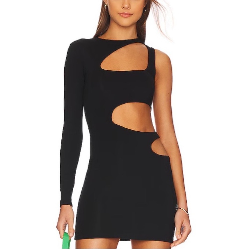 SUPER DOWN Women’s Black Asymmetric Cutout Mini Dress